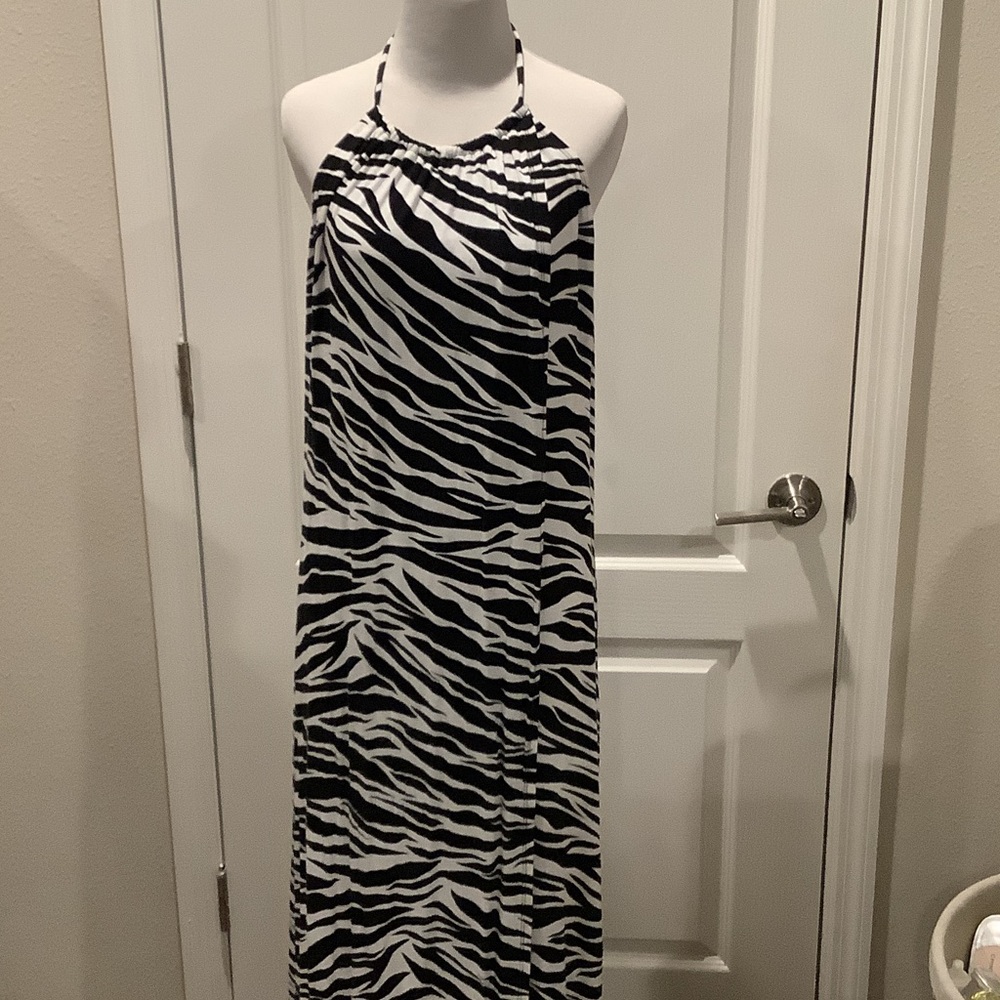 Kenneth Cole Reaction Zebra Halter Maxi Dress - Black & White